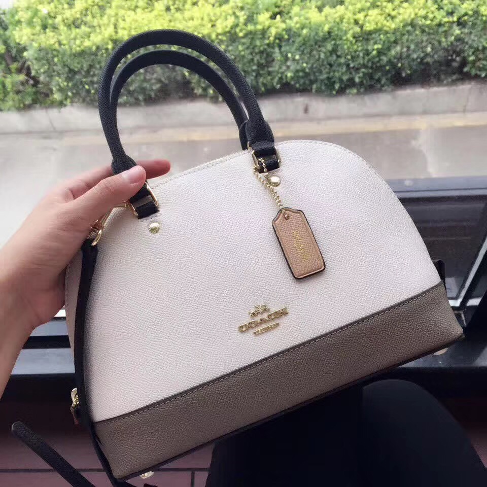 COACH Mini Shell Bag Satchel Crossgrain Leather White And Gray F57555 25 x 18 x 10cm