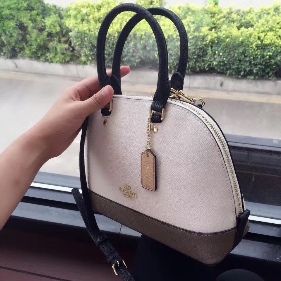 COACH Mini Shell Bag Satchel Crossgrain Leather White And Gray F57555 25 x 18 x 10cm