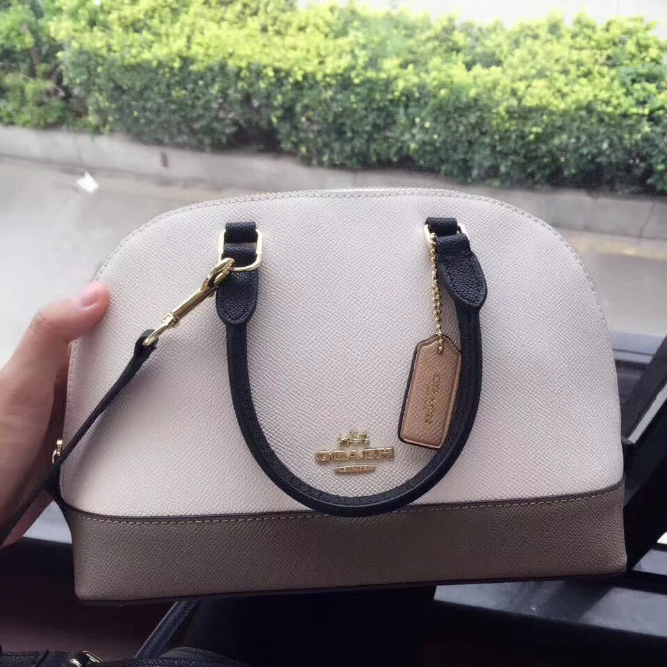 COACH Mini Shell Bag Satchel Crossgrain Leather White And Gray F57555 25 x 18 x 10cm