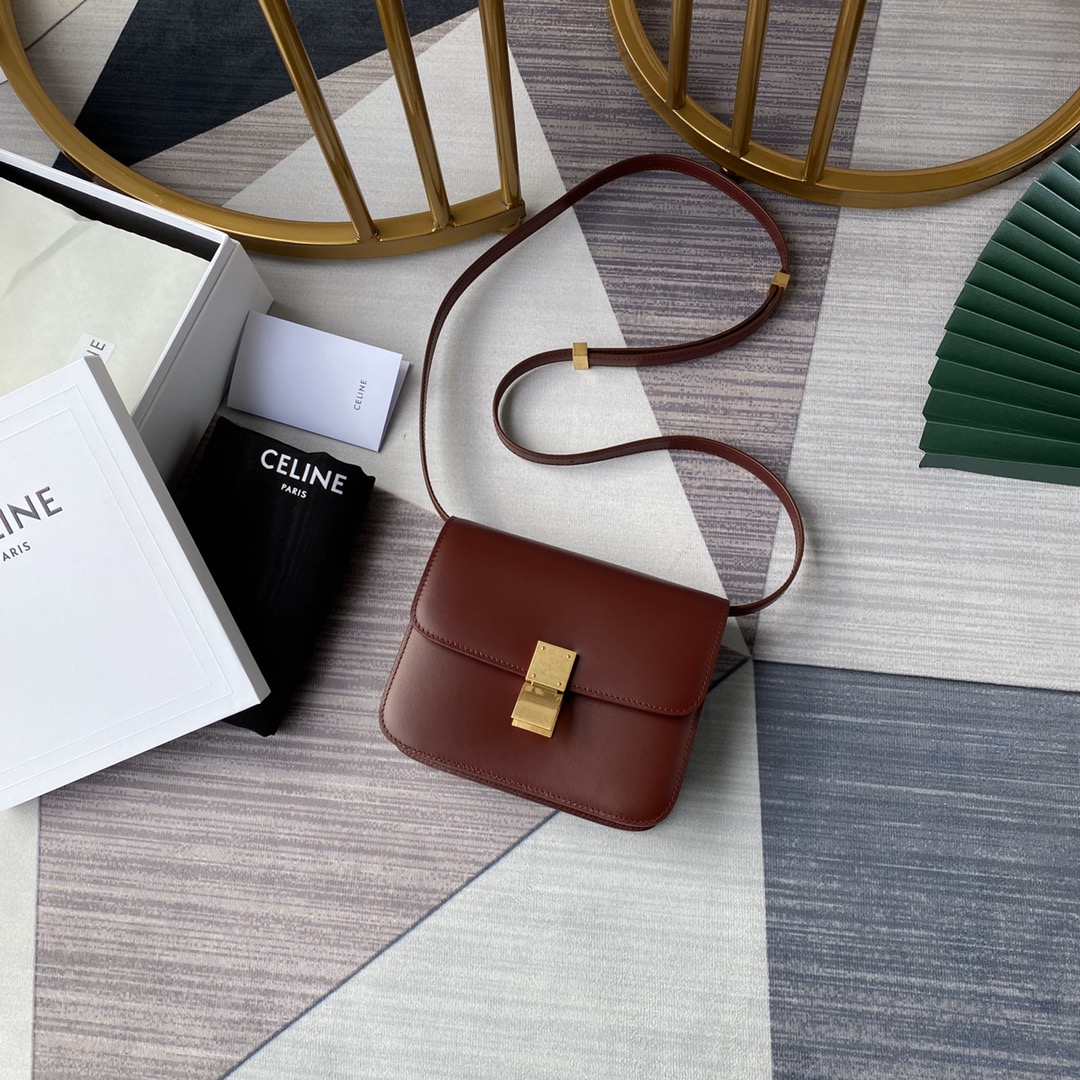 Ce1i*e small classic bag in box calfskin burgundy 189183dls 18 x 15 x 6 cm