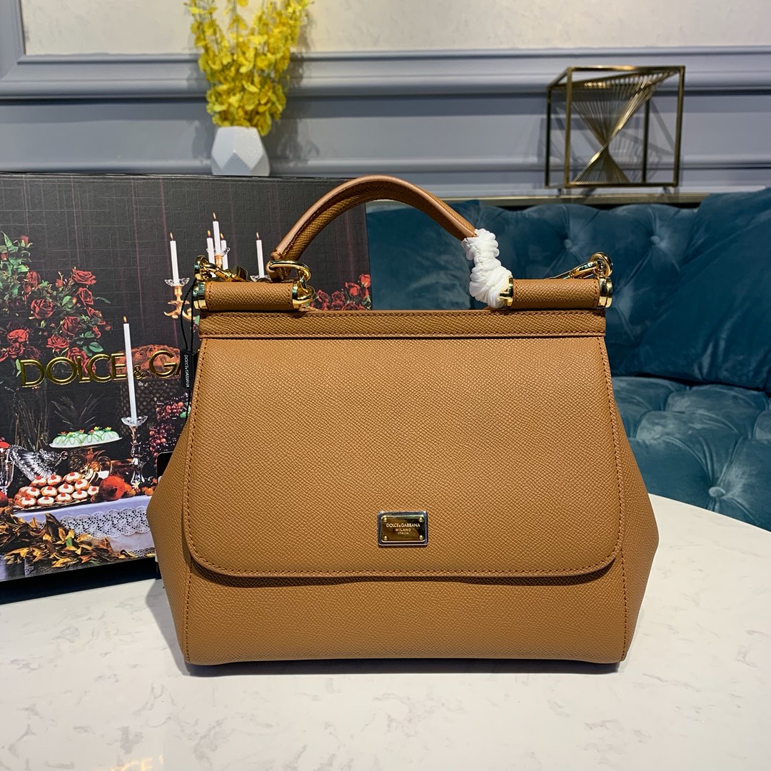 DOLCE & GABBANA Medium Dauphine Leather Sicily Bag Brown BB4347A10018M417 25 x 12 x 20 cm