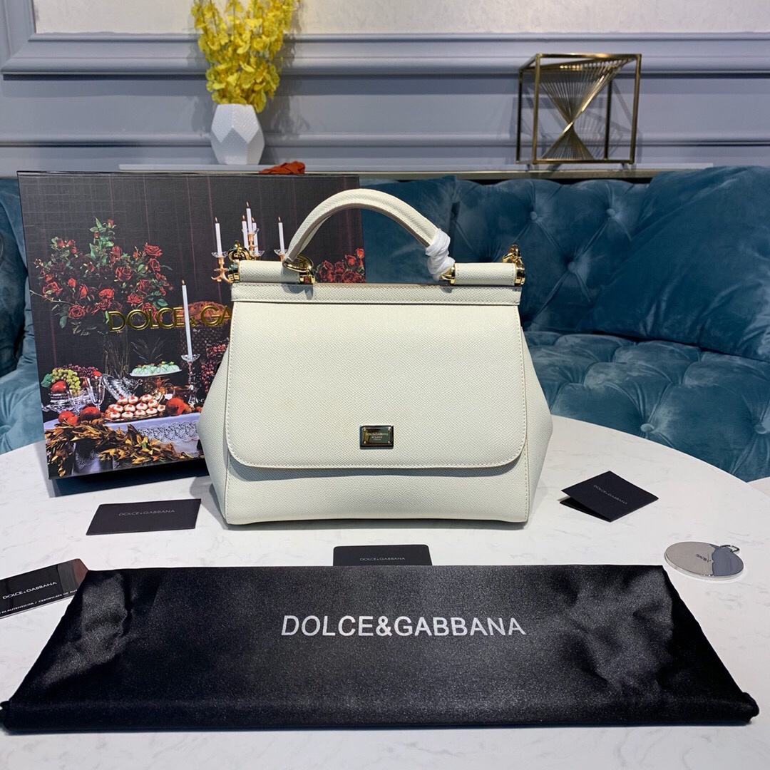 DOLCE & GABBANA Medium Dauphine Leather Sicily Bag White BB4347A100180001 25 x 12 x 20 cm