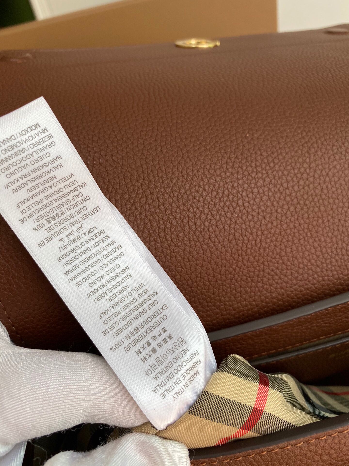 Bv*b*rry leather and vintage check note crossbody bag tan 25 x 8.5 x 18cm