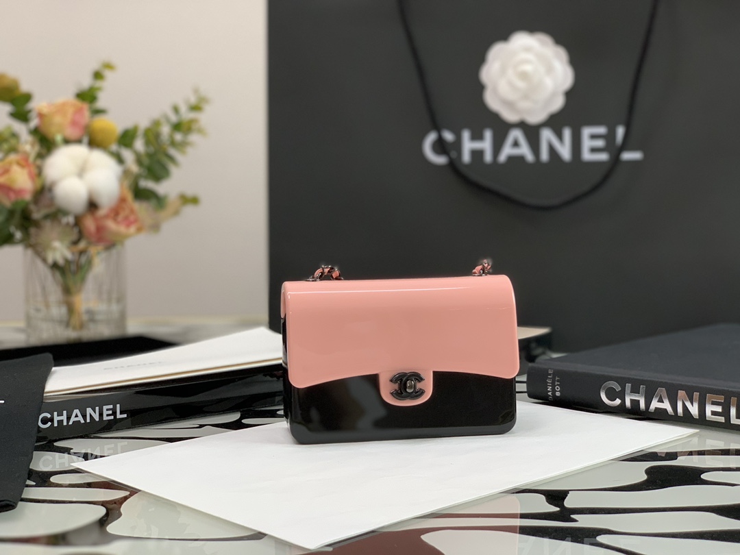 Ch**el plexi mini evening bag as2534 pink 8 × 12 × 5 cm