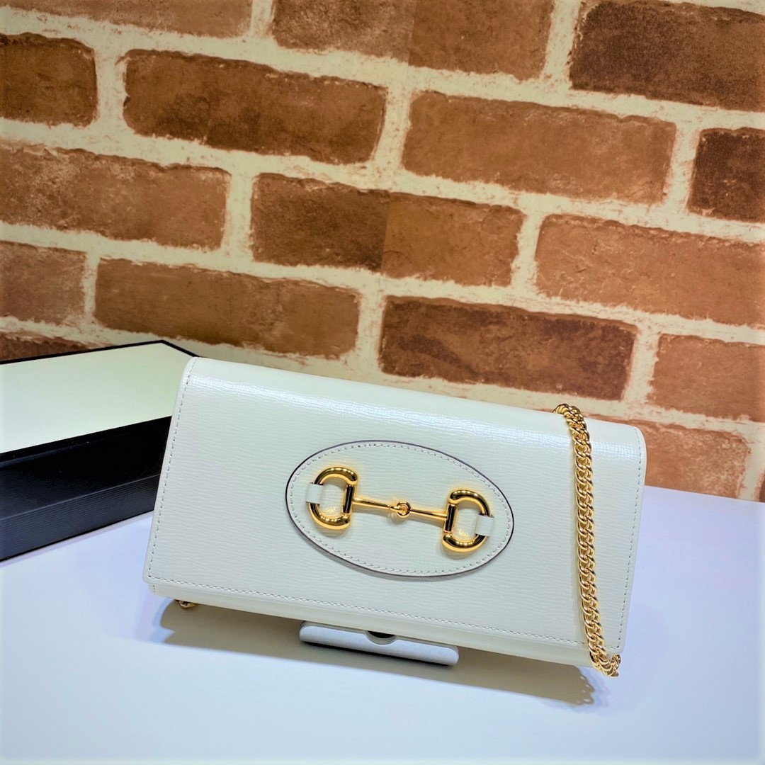 Gvc*1 horsebit 1955 wallet with chain white leather 6218920yk0g 19 x 10 x 2.5 cm