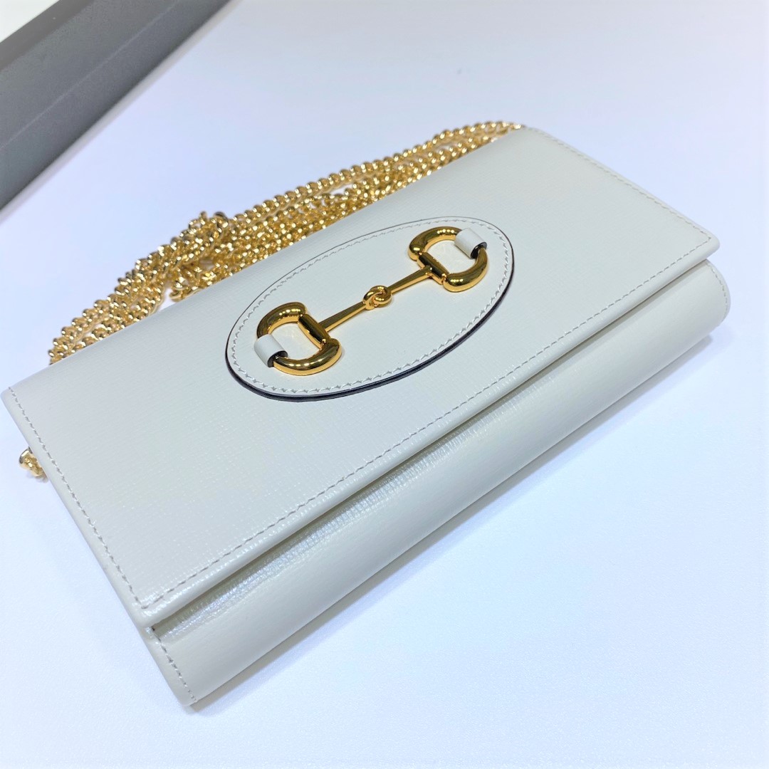 Gvc*1 horsebit 1955 wallet with chain white leather 6218920yk0g 19 x 10 x 2.5 cm