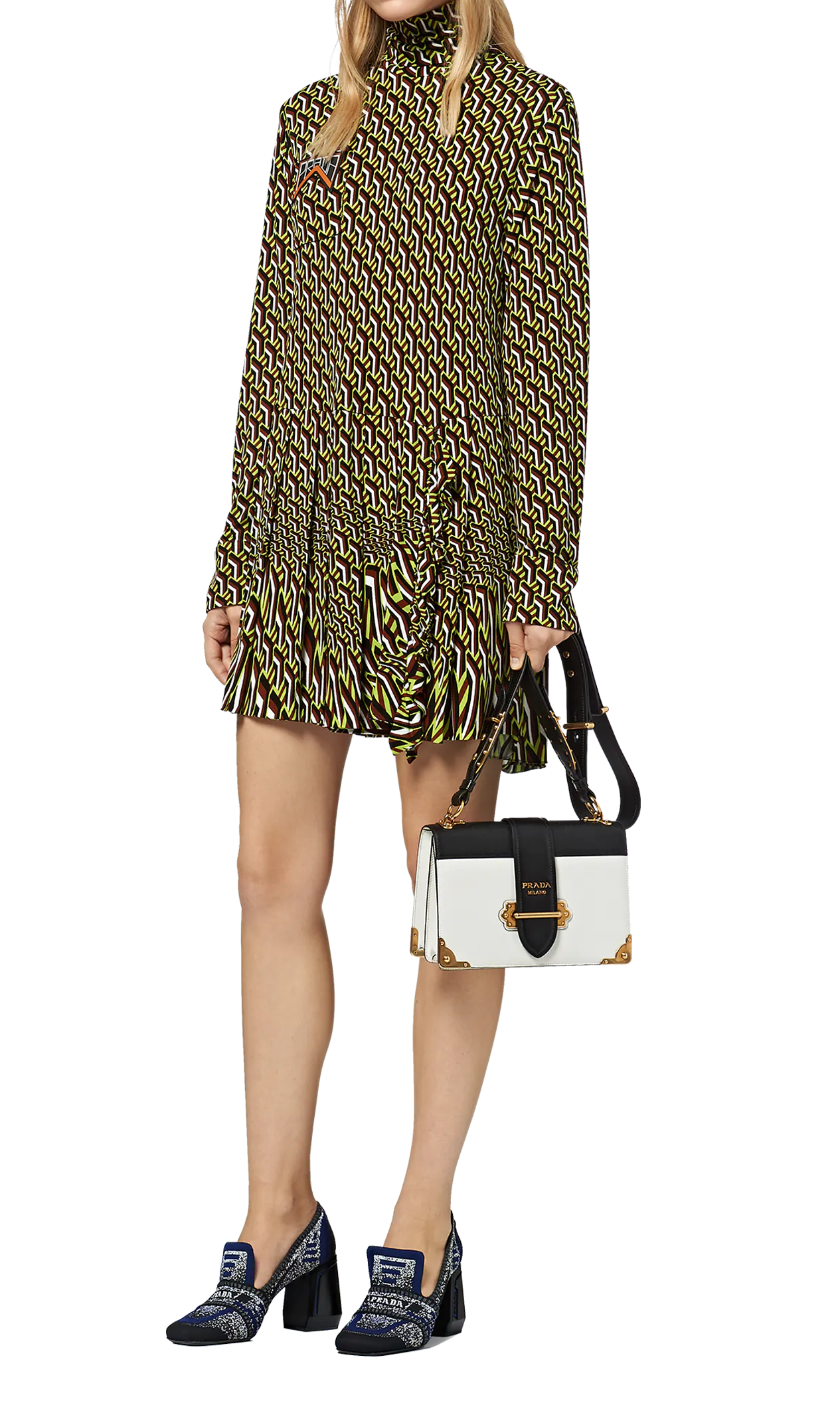 Pra*a leather Pra*a cahier bag white and black 1bd045 19 x 14 x 9 cm