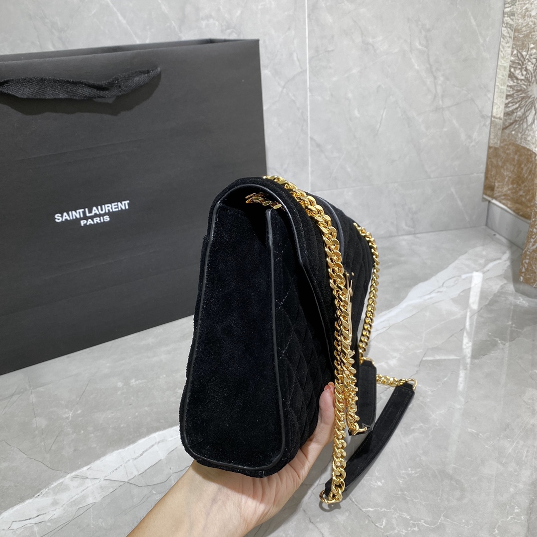Y51 envelope medium bag in mix matelassÉ velvet black 487206  24 × 17.5 × 6 cm