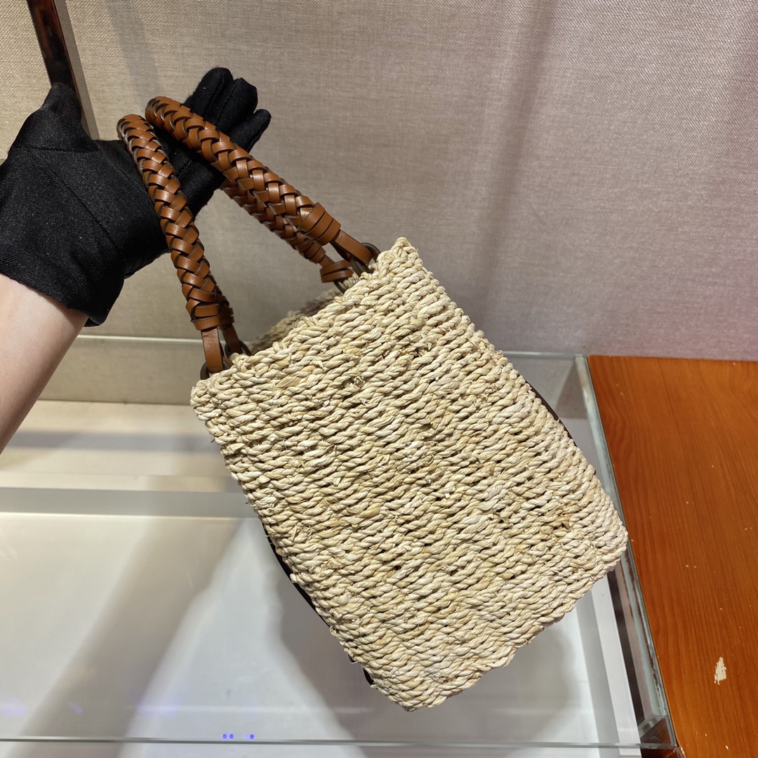 Pra*a women corn husk and leather tote beige 1bg336 26 x 18 x ​​13.5 cm