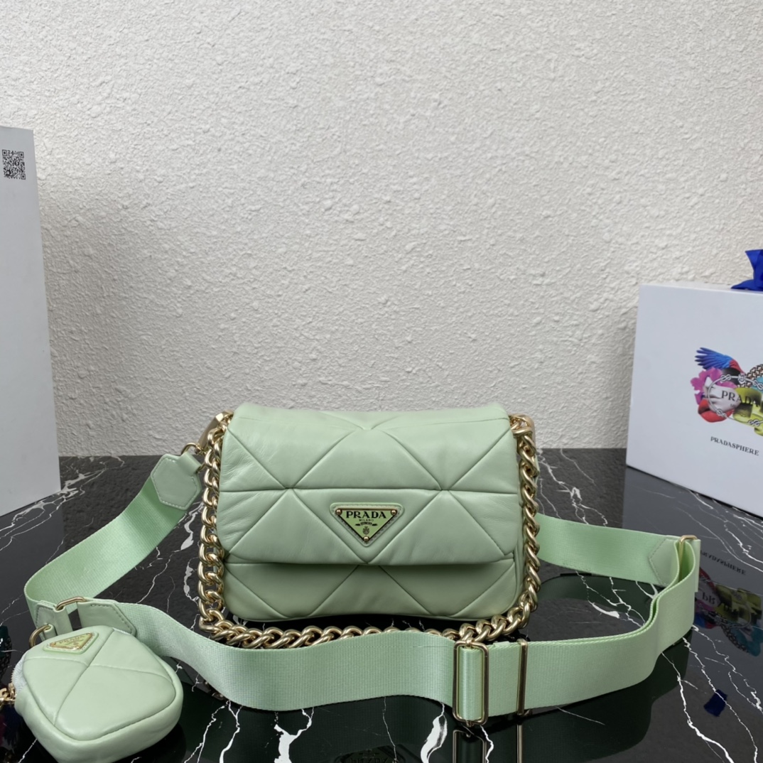 Pra*a Pra*a system nappa leather patchwork bag light green 1bd292 21 x 16 x 7 cm