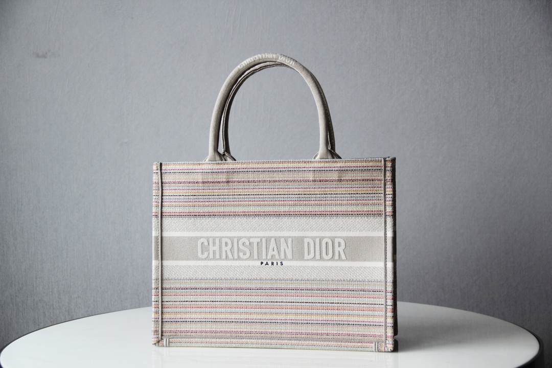 D10r small D10r book tote multicolor stripes embroidery m1296 36.5 x 28 x 16 cm