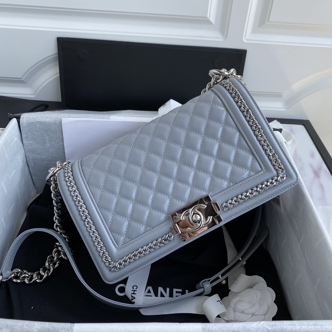 Ch**el small chevron boy bag cornflower blue a67085 12 x 20 x 8.5 cm