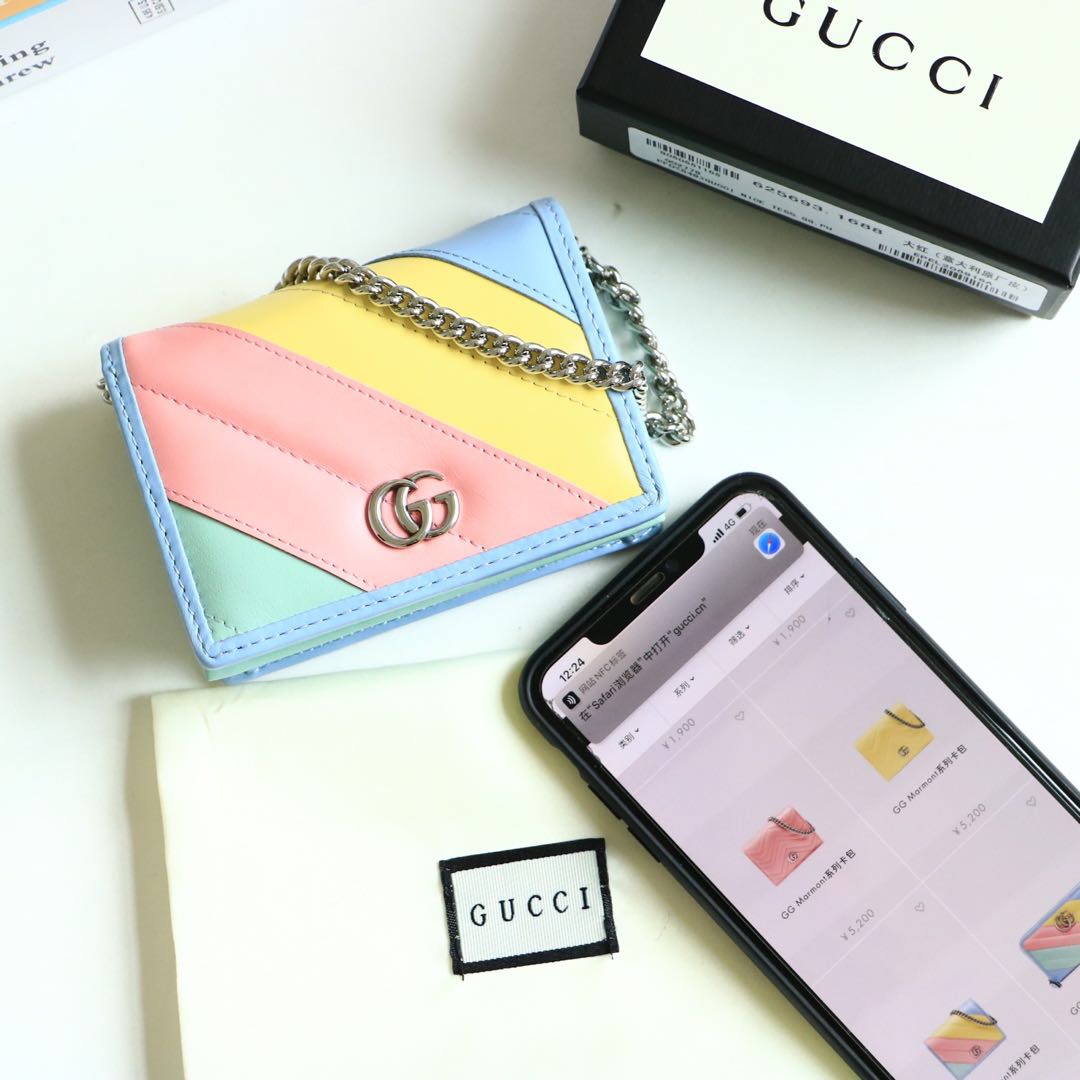 Gvc*1 gg marmont card case wallet rainbow pastel ‎625693 11 x 8.5 x 3 cm