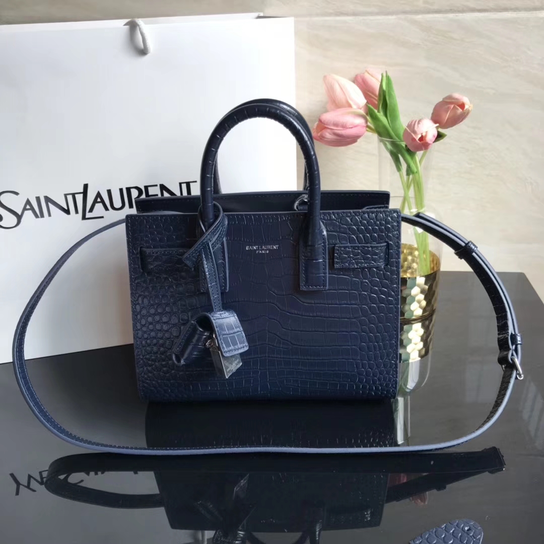 Y51 classic sac de jour nano in embossed crocodile shiny leather navy 392035 22 x 18 x 11 cm