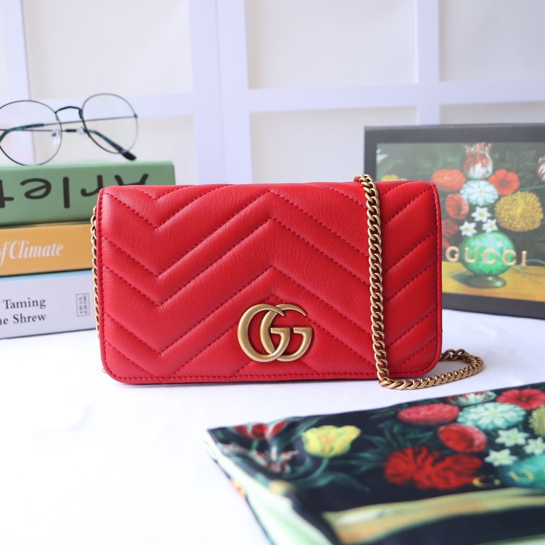 Gvc*1 gg marmont mini bag red leather 488426 18 x 10 x 5 cm