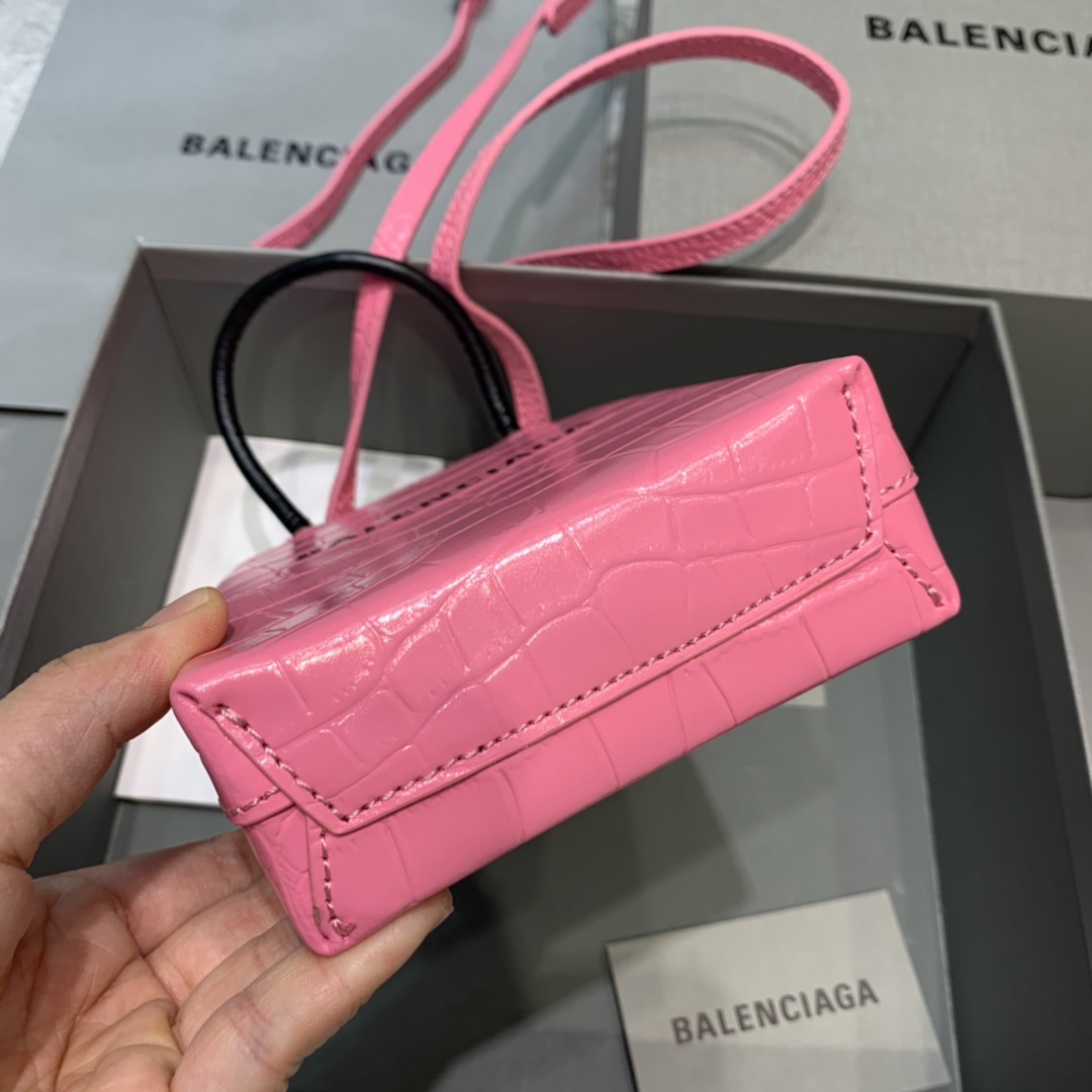 Ba1en*iaga shopping phone holder croc-effect leather bag in pink 12 x 4.5 x 18 cm
