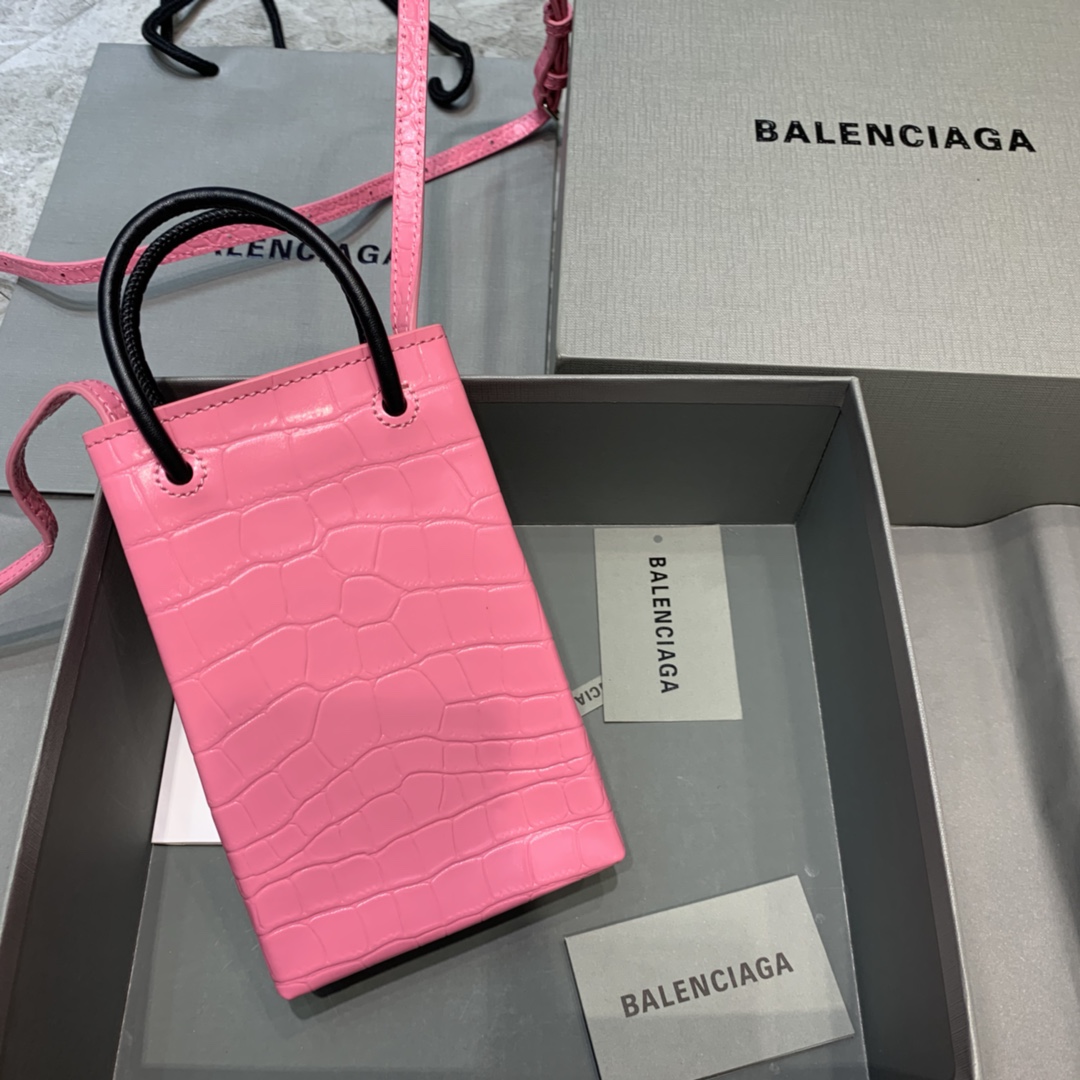 Ba1en*iaga shopping phone holder croc-effect leather bag in pink 12 x 4.5 x 18 cm