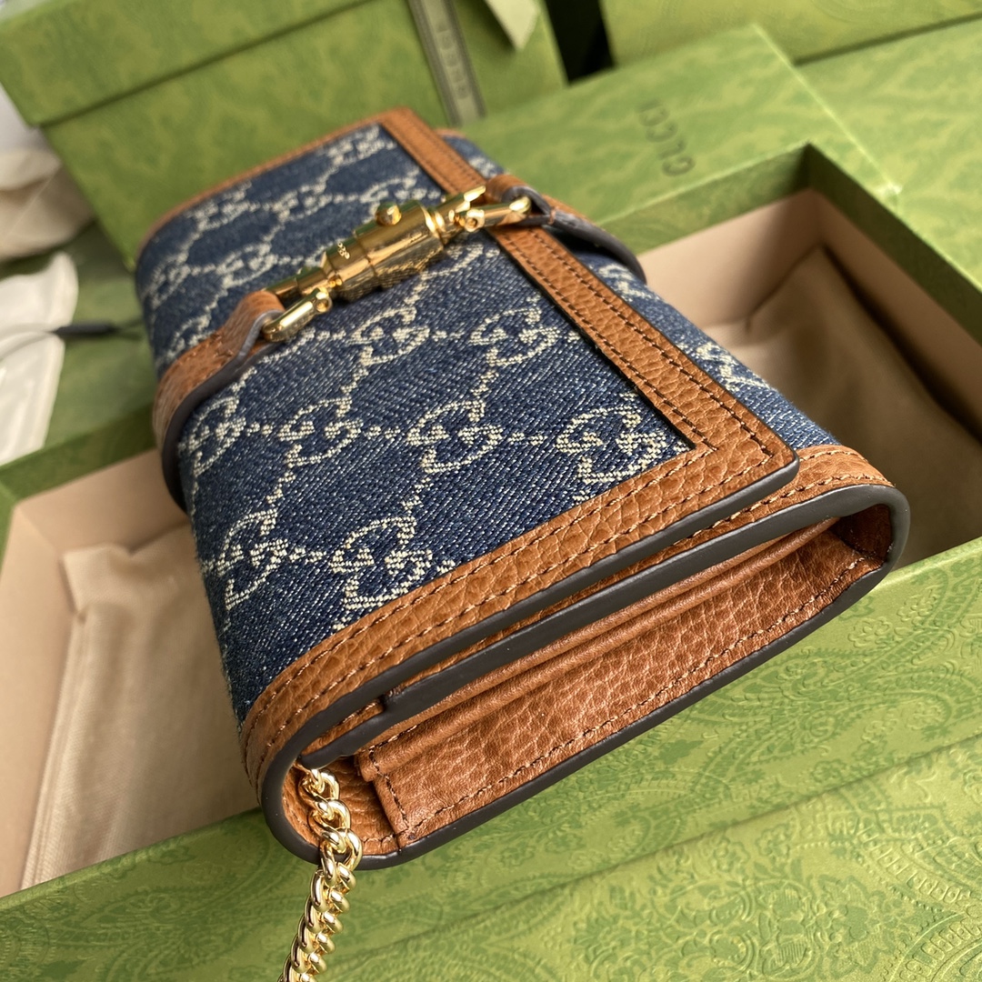 Gvc*1 jackie 1961 chain wallet blue and ivory ‎652681 19 x 10 x 3.5 cm