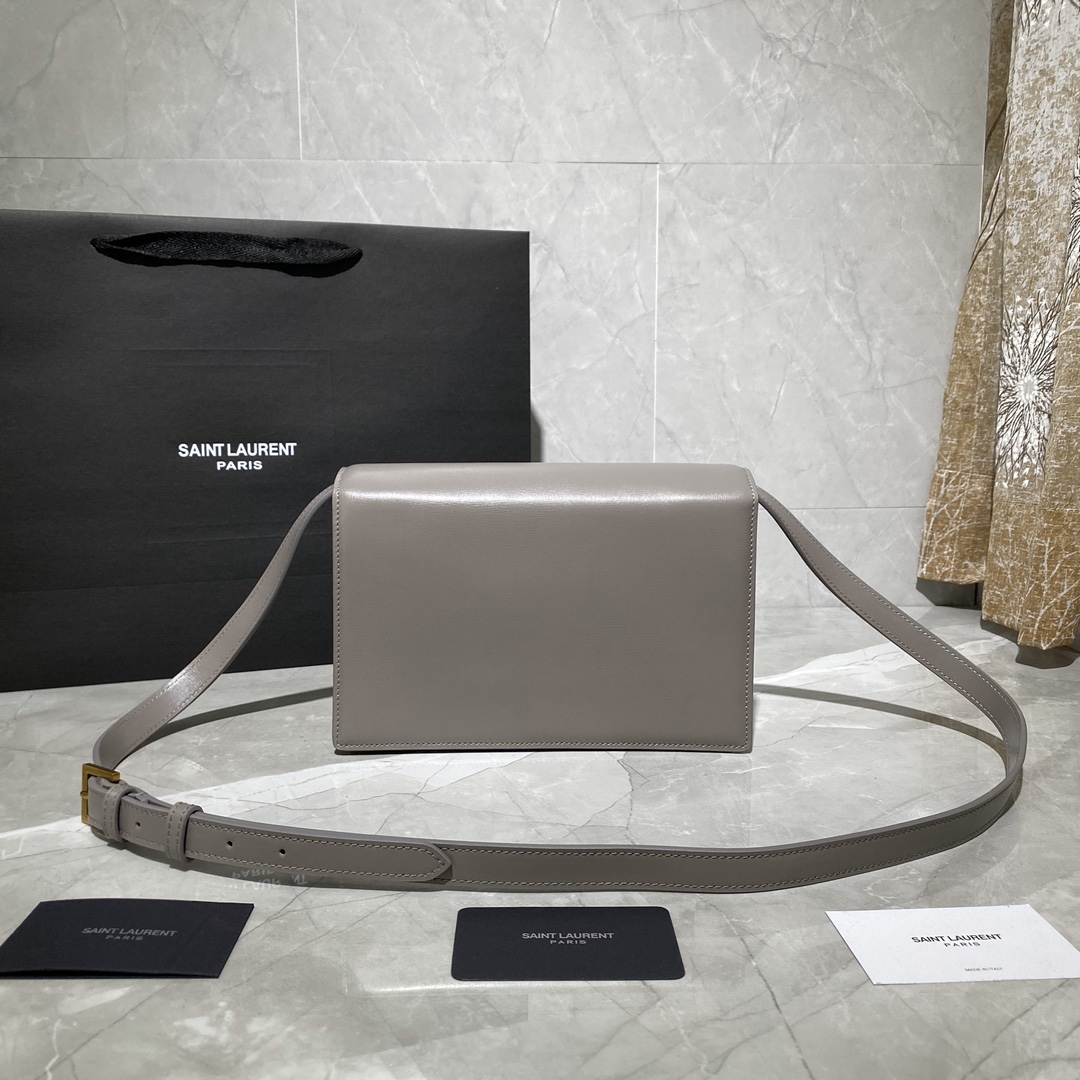 Y51 medium bellechasse in leather and suede grey and golden 482044 24 x 16 x 7 cm