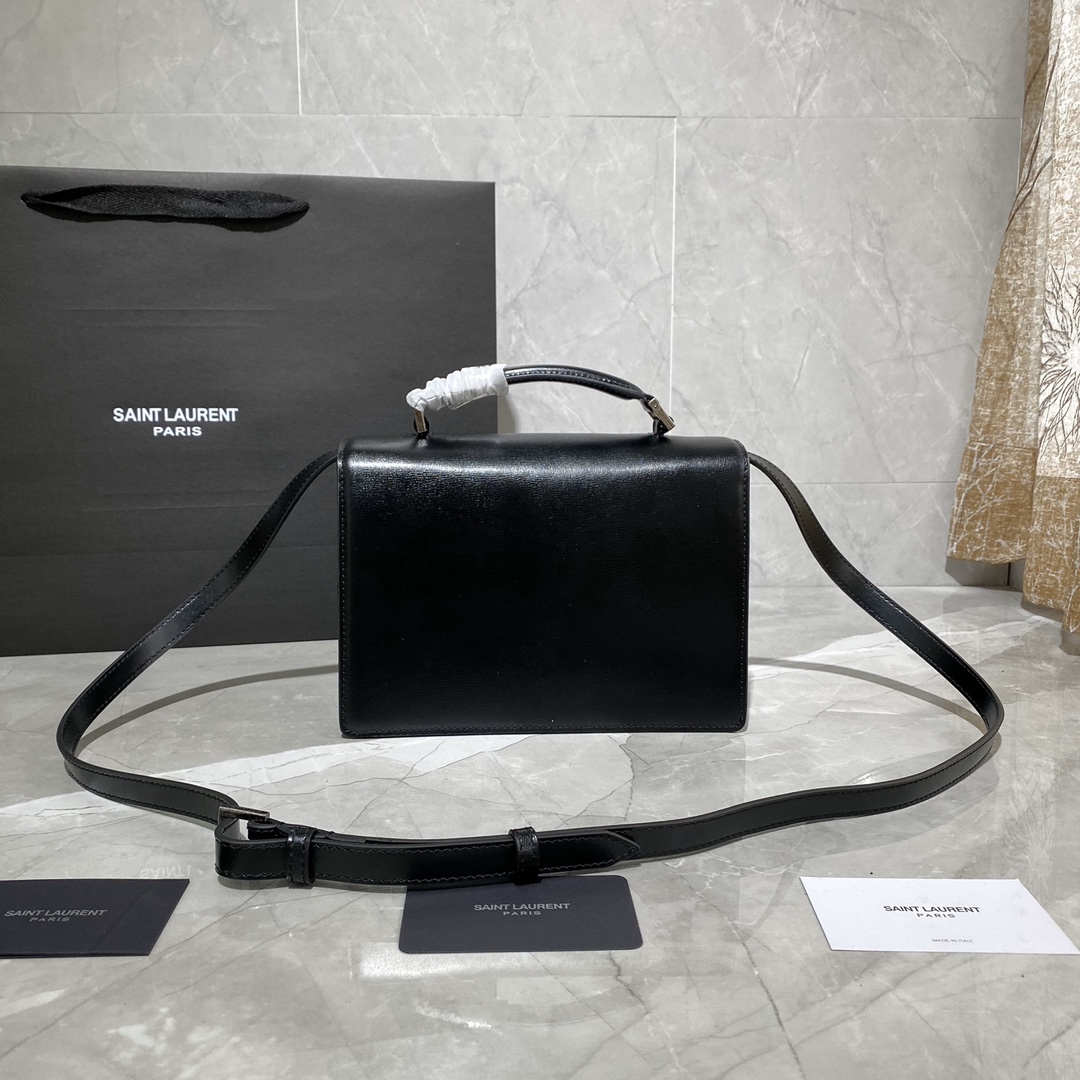 Y51 medium bellechasse in leather black and silver 482051 22 x 16 x 9 cm