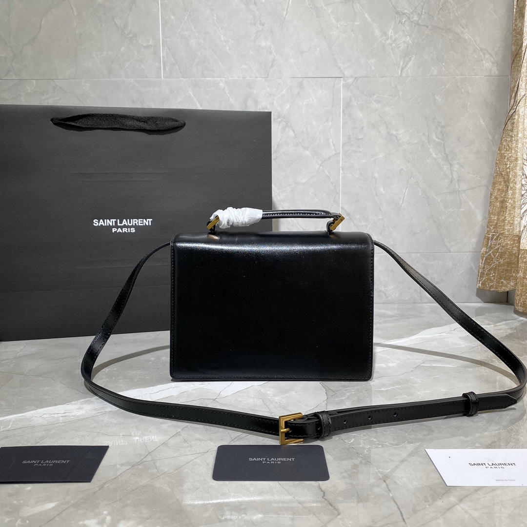 Y51 medium bellechasse in leather black and golden 482051 22 x 16 x 9 cm