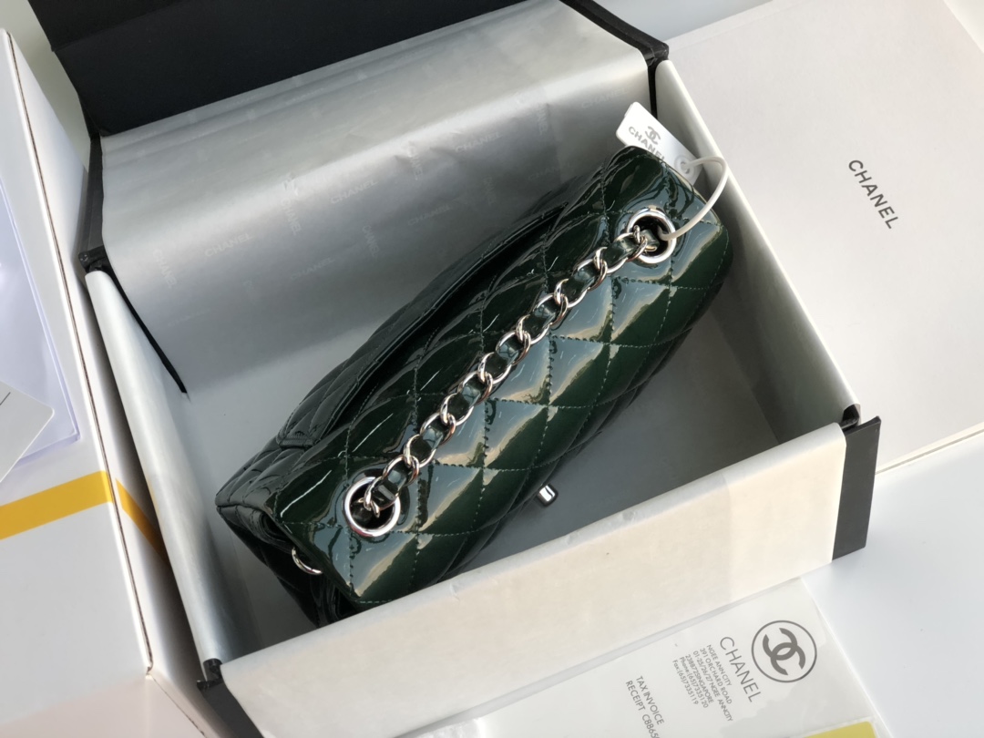 Ch**el cf mini patent calfskin & silver metal forest bag 20cm