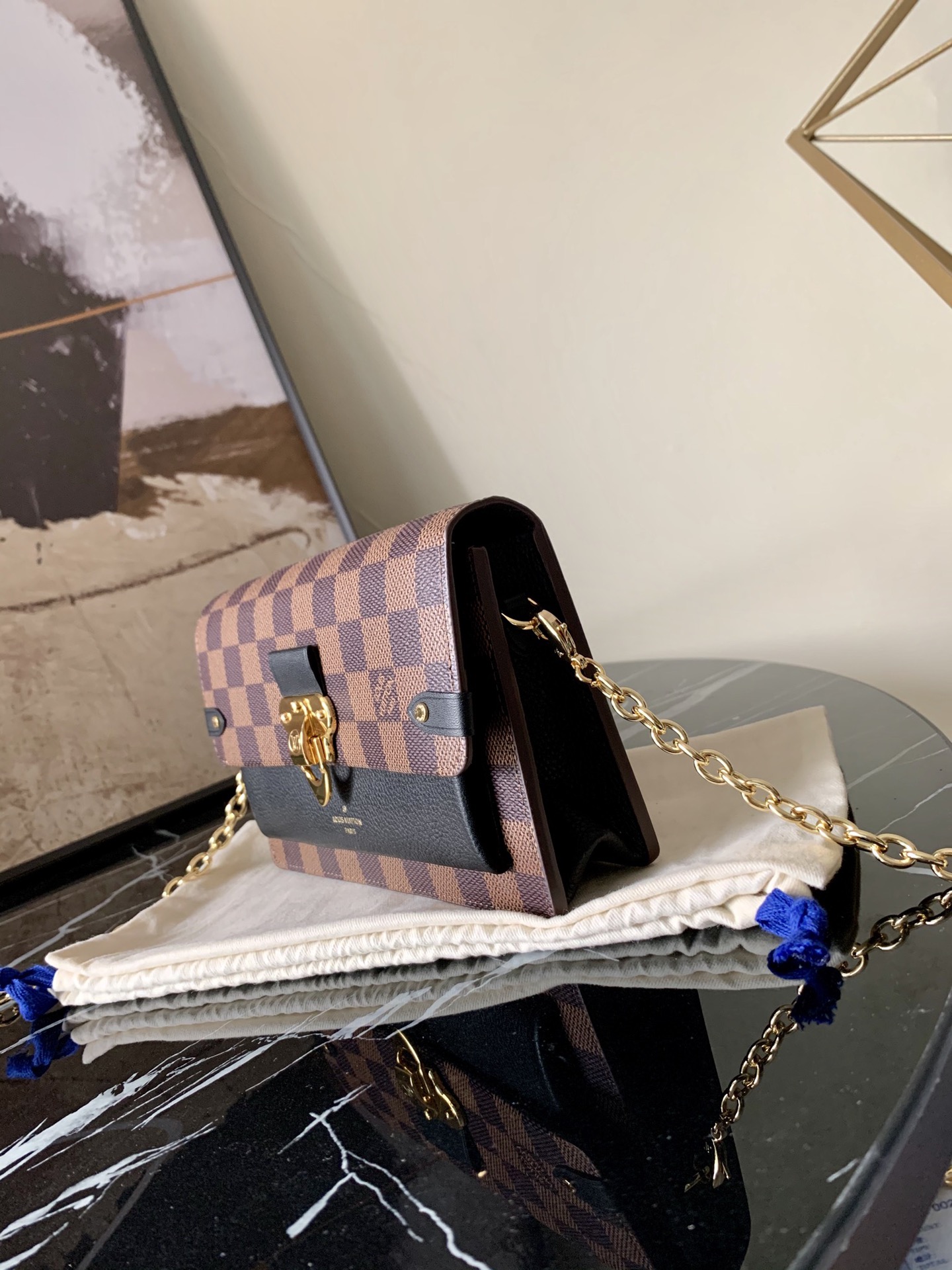 l0vis Vvtt0n vavin chain wallet damier ebene canvas noir n60221 19 x 12.5 x 4 cm