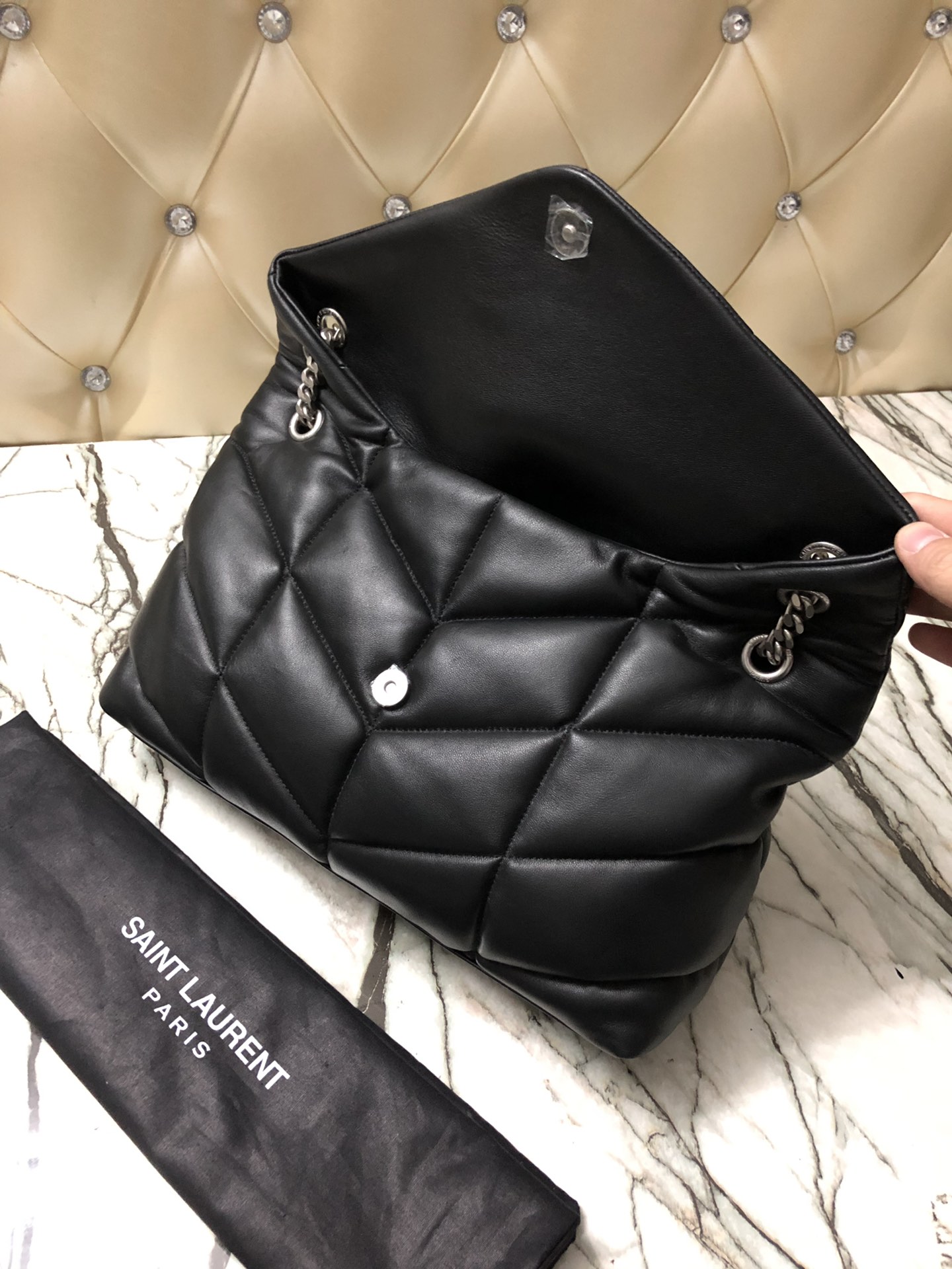 Y51 puffer medium bag in quilted lambskin black and silver chain 5774751 35 x 23 x 13.5 cm