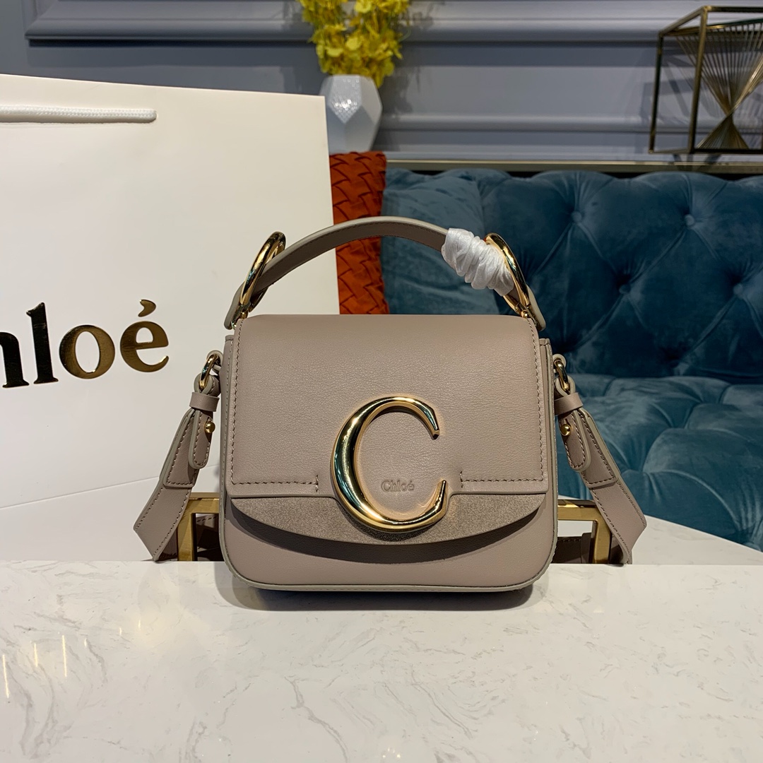 CHLOE MINI C BAG In Shiny & Suede Calfskin Motty Grey CHC19US193 16.5 x 5 x 14 cm