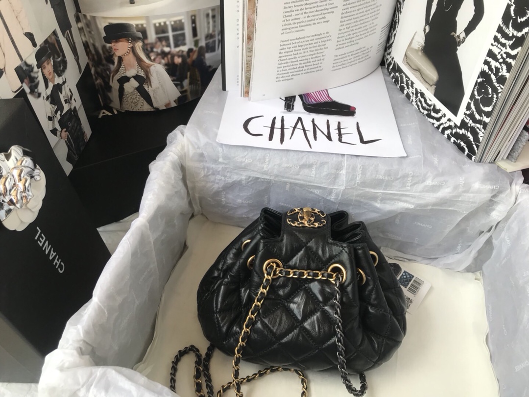 Ch**el mini drawstring bag in black as1802 20 x 17 x 10 cm