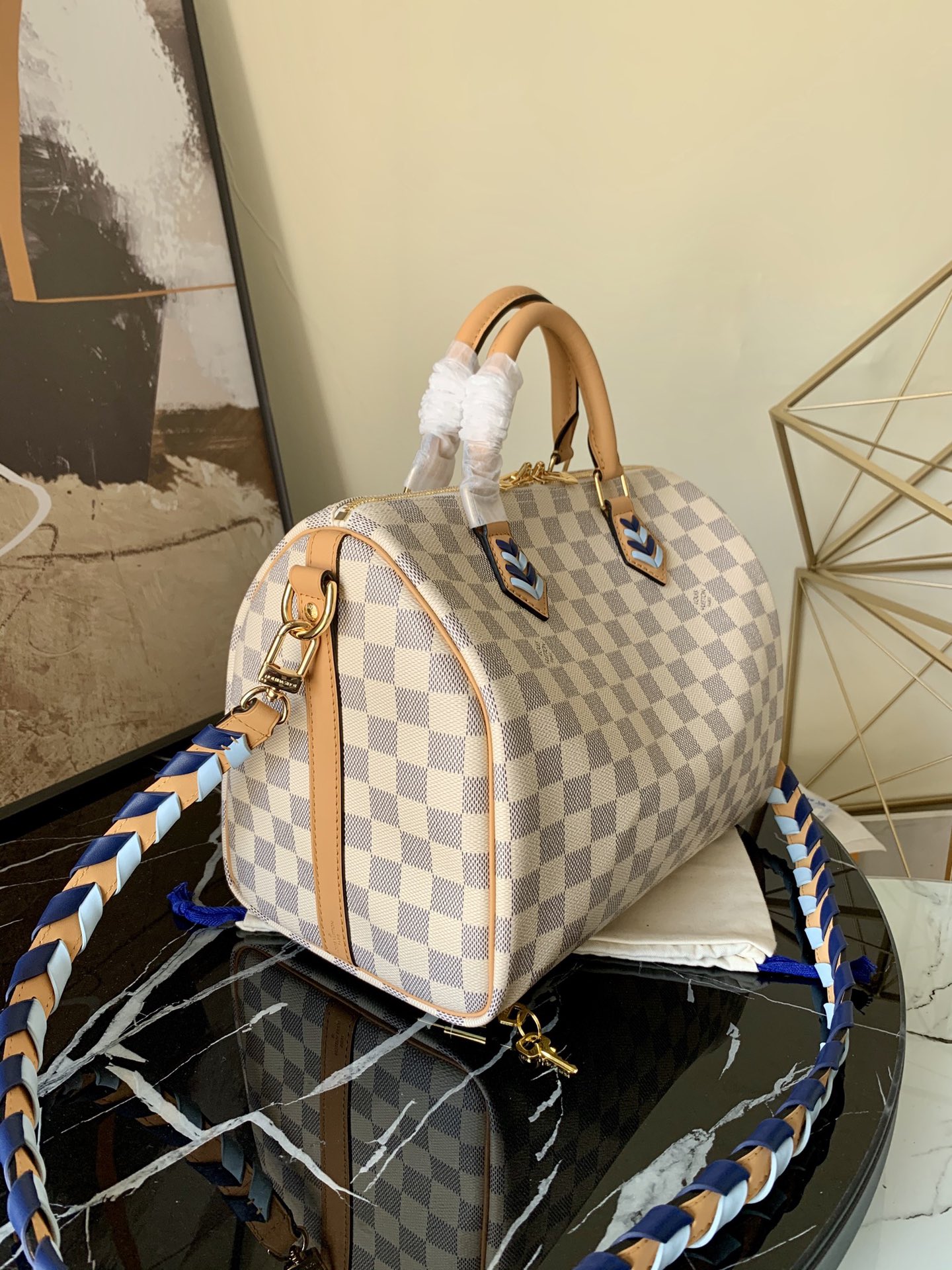 l0vis Vvtt0n speedy bandouliÈre 30 damier azur canvas n50054 30 x 21 x 17 cm
