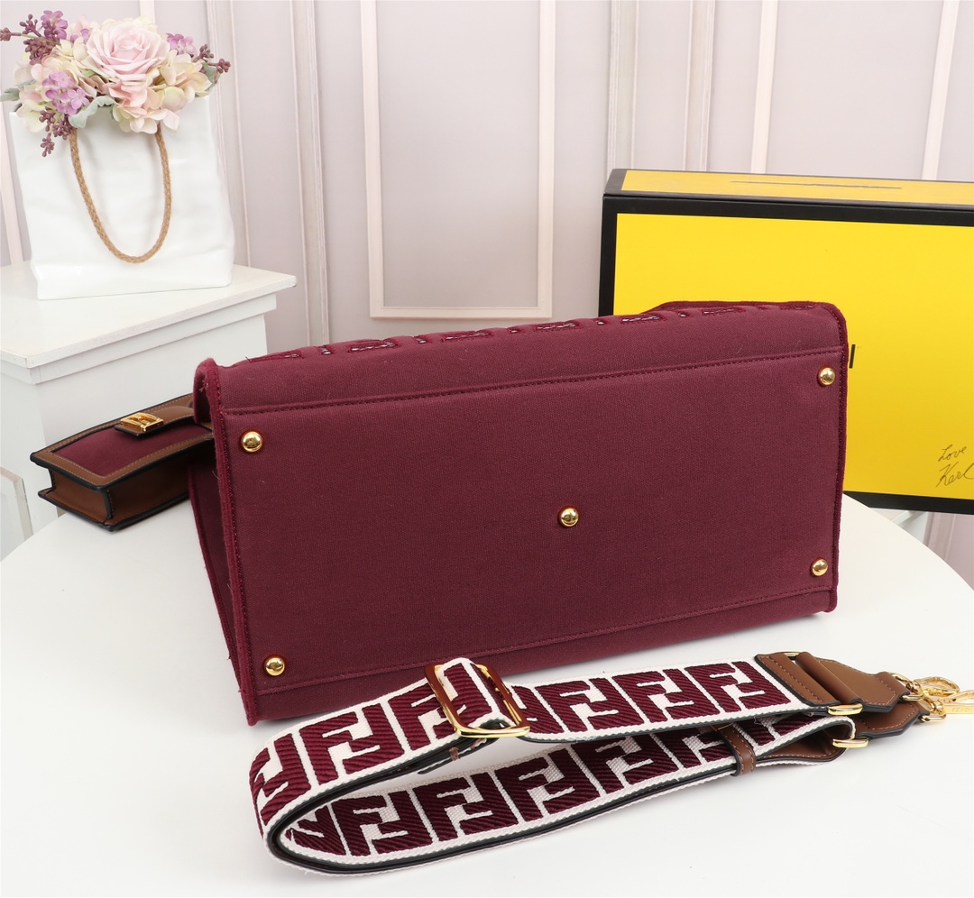 F**di spring summer 2021 tote bag monogram burgundy 38 x 34 x 20 cm