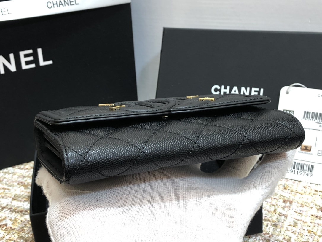 Ch**el wallet cc grain leather black 84447 15 cm