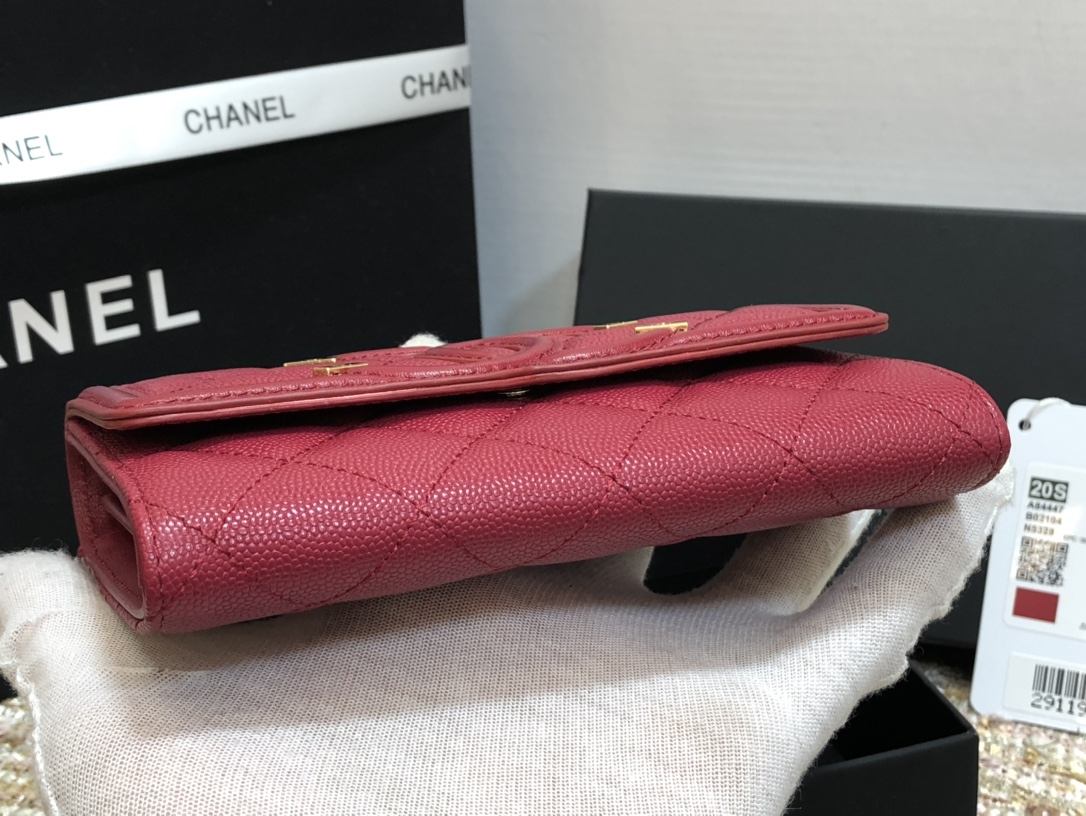 Ch**el wallet cc grain leather burgundy 84447 15 cm