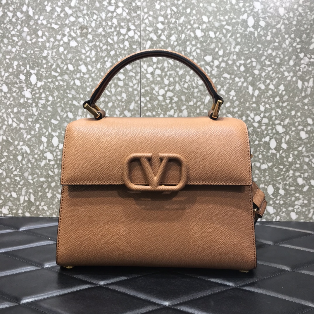 Va1e*ntin0 small vsling grainy calfskin handbag beige zw2b0f 25.5 x 12 x 19 cm