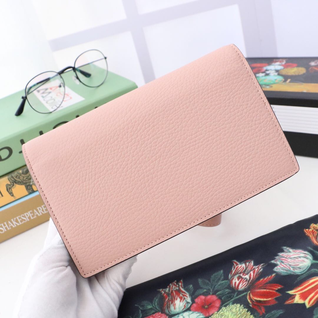 Gvc*1 interlocking wallet on chain rose pink leather 510314 19.5 x 12 x 3.5 cm