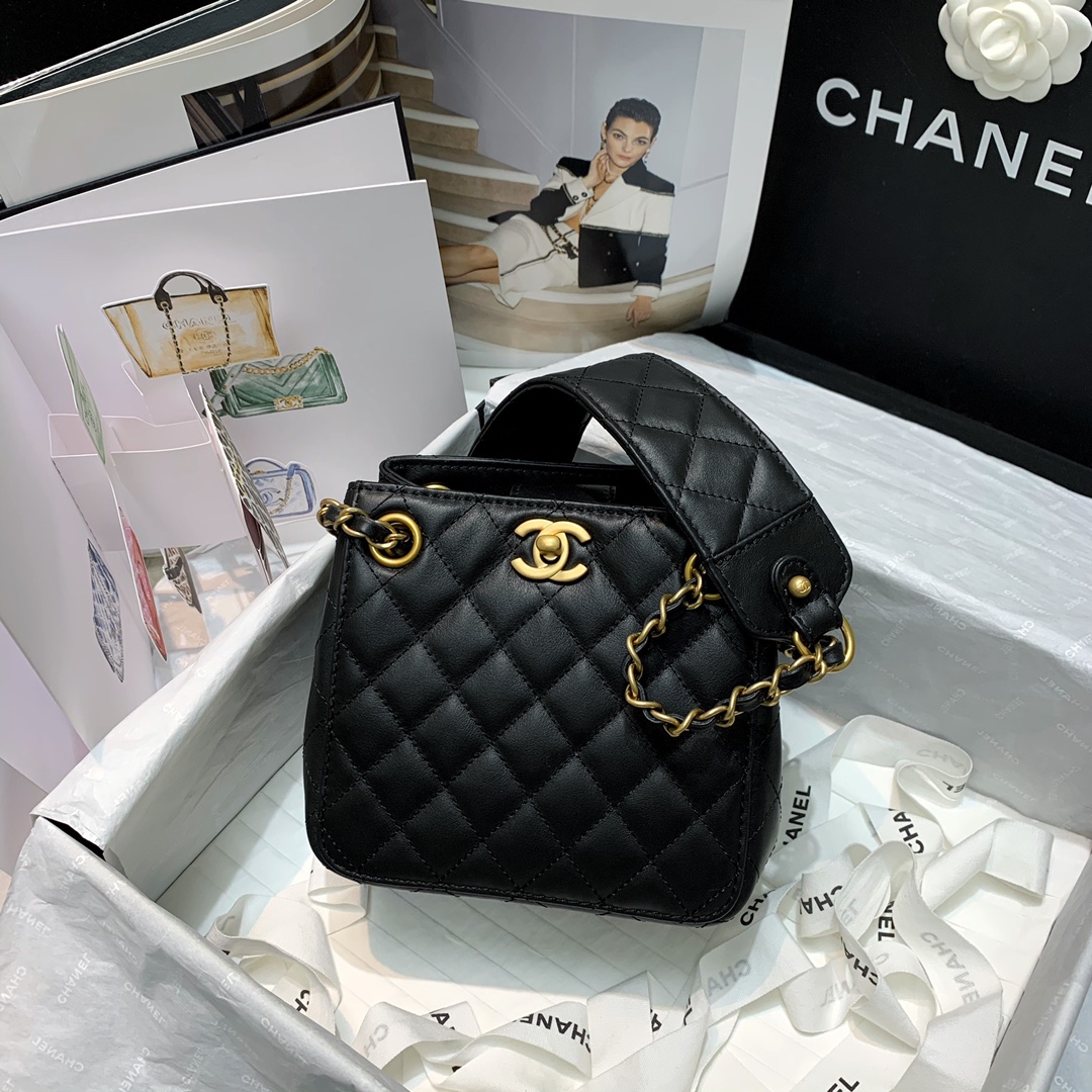 Ch**el strap into bucket bag black as2230 15.5 x 15 x 12.5 cm