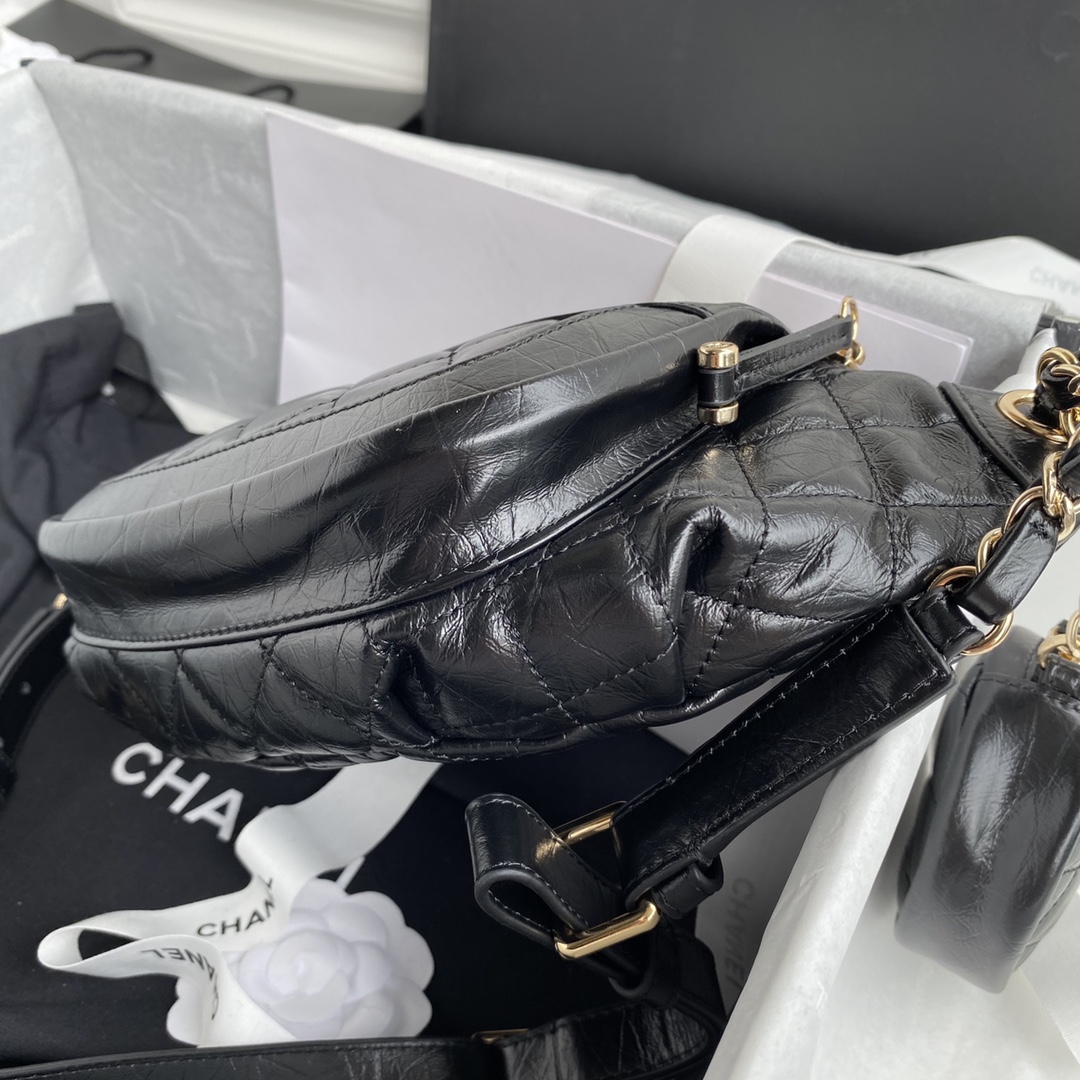 Ch**el aged calfskin waist bag & coin purses black as1077 34 x 15 x 6 cm