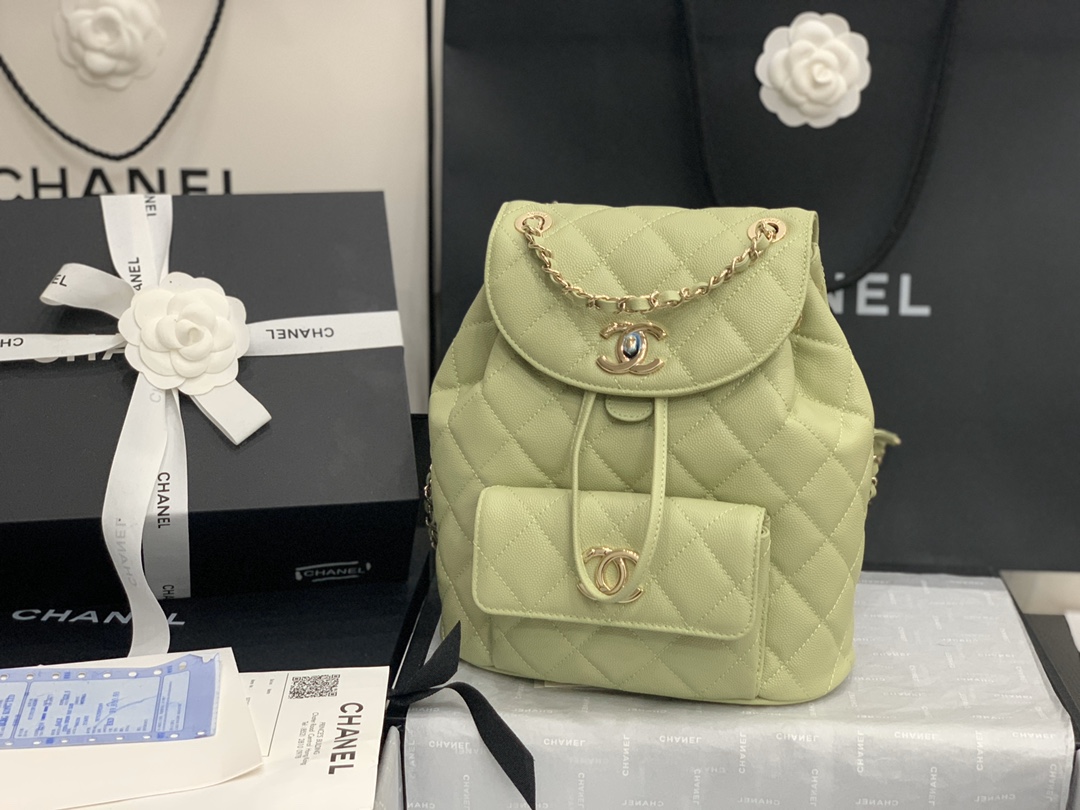 Ch**el backpack grained calfskin lime as1371 21.5 x 24 x 12 cm