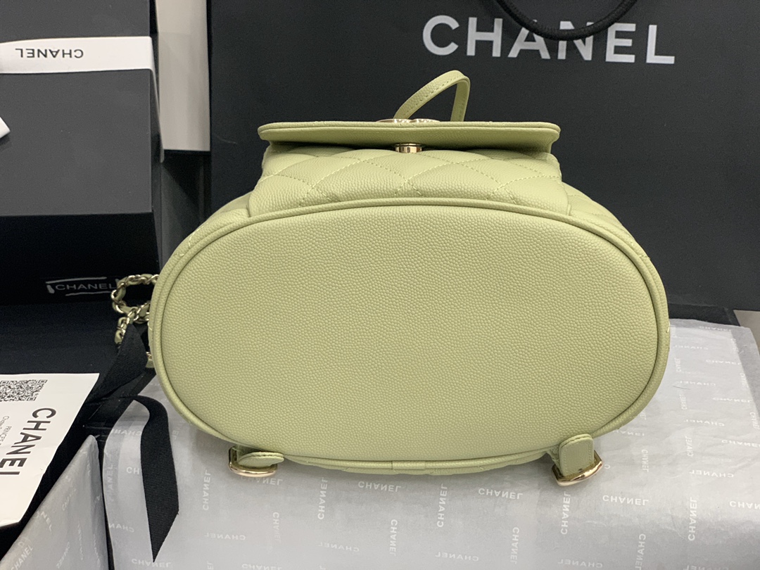 Ch**el backpack grained calfskin lime as1371 21.5 x 24 x 12 cm