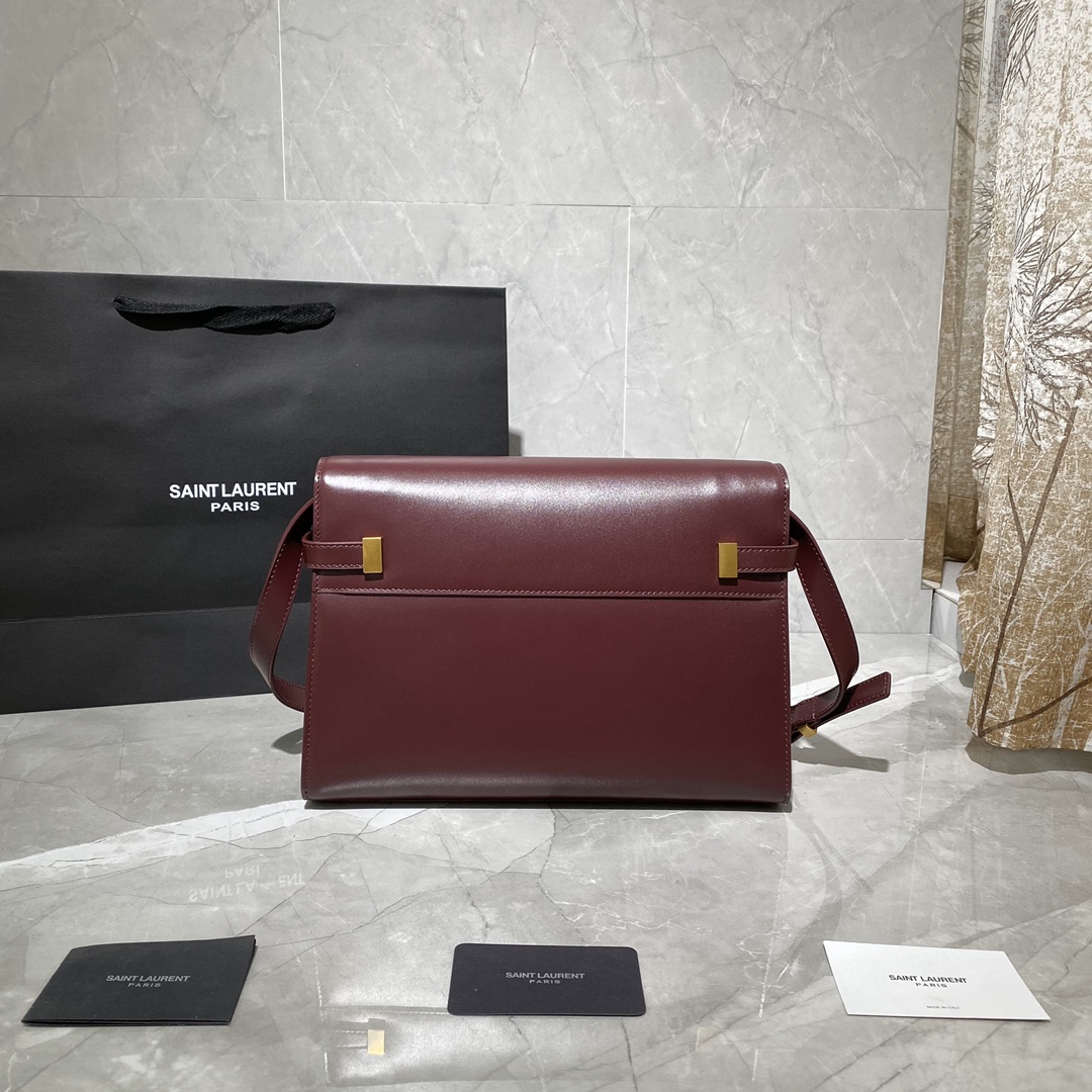 y51 manhattan shoulder bag in box Sa1nt Lau*nt leather burgundy 579271 29 x 20.5 x 7 cm