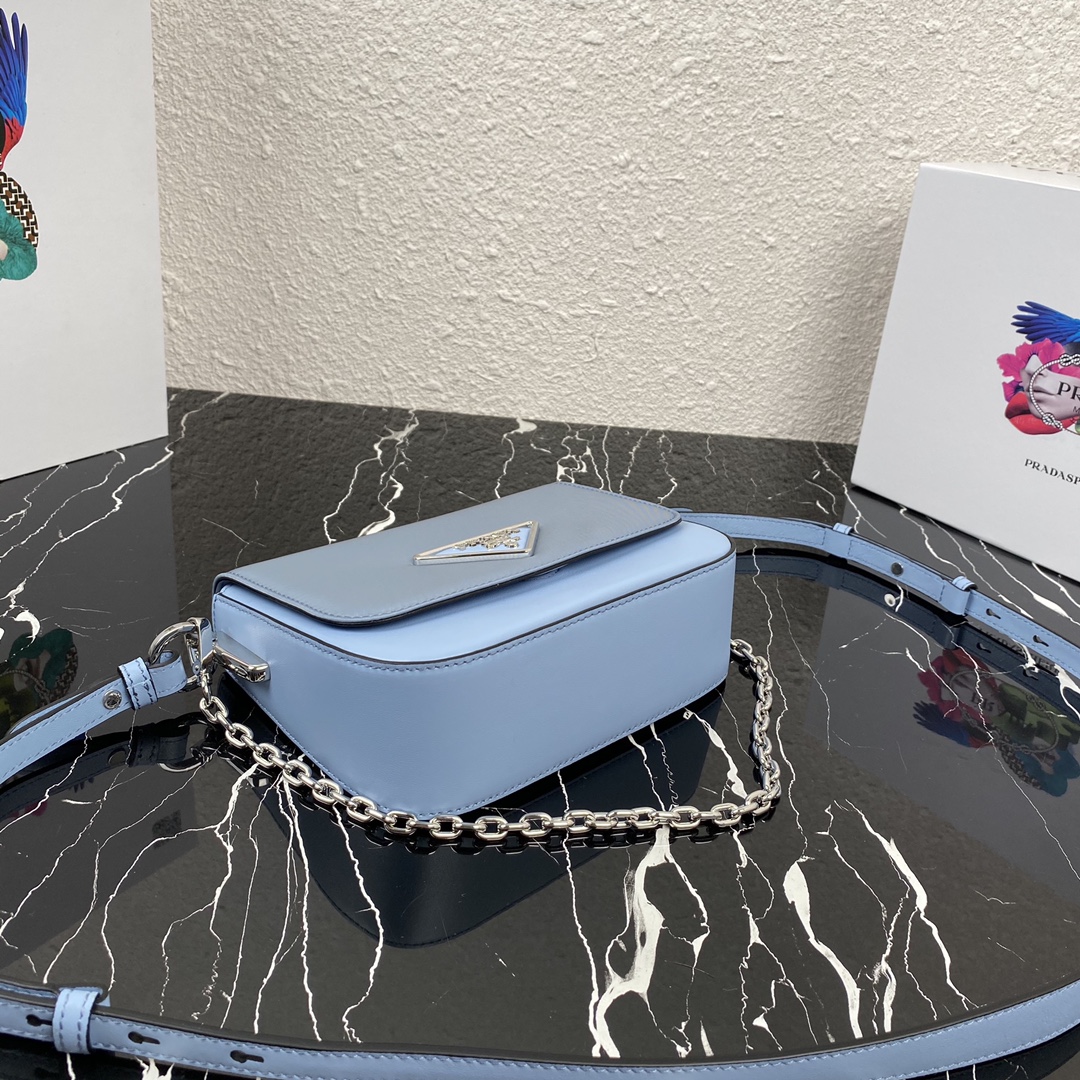 Pra*a nylon and leather identity shoulder bag astral blue 1bd263 21 x 16 x 6.5 cm