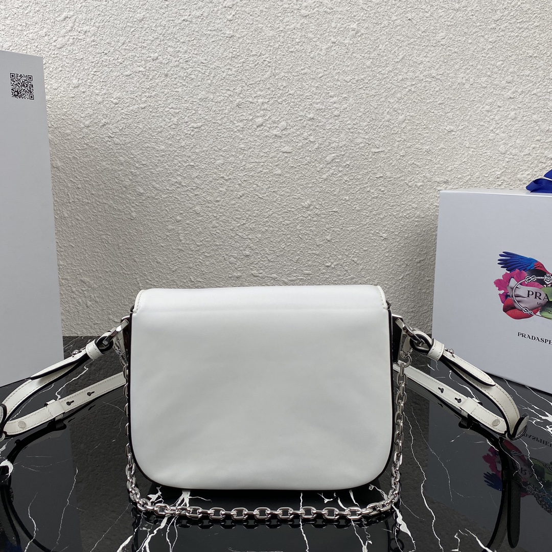 Pra*a nylon and leather identity shoulder bag white 1bd263 21 x 16 x 6.5 cm