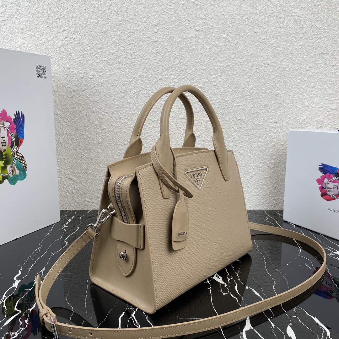Pra*a saffiano leather kristen handbag cameo beige 1ba297 26 x 20 x 3.5 cm