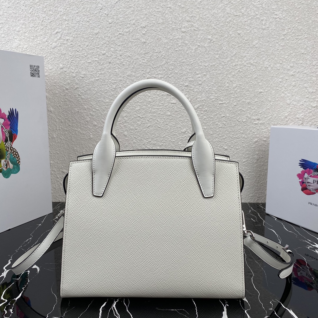 Pra*a saffiano leather kristen handbag chalk white 1ba297 26 x 20 x 3.5 cm