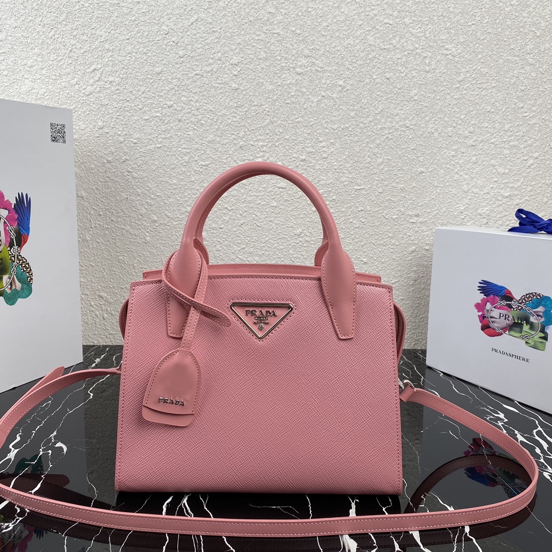 Pra*a saffiano leather kristen handbag pink 1ba297 26 x 20 x 3.5 cm
