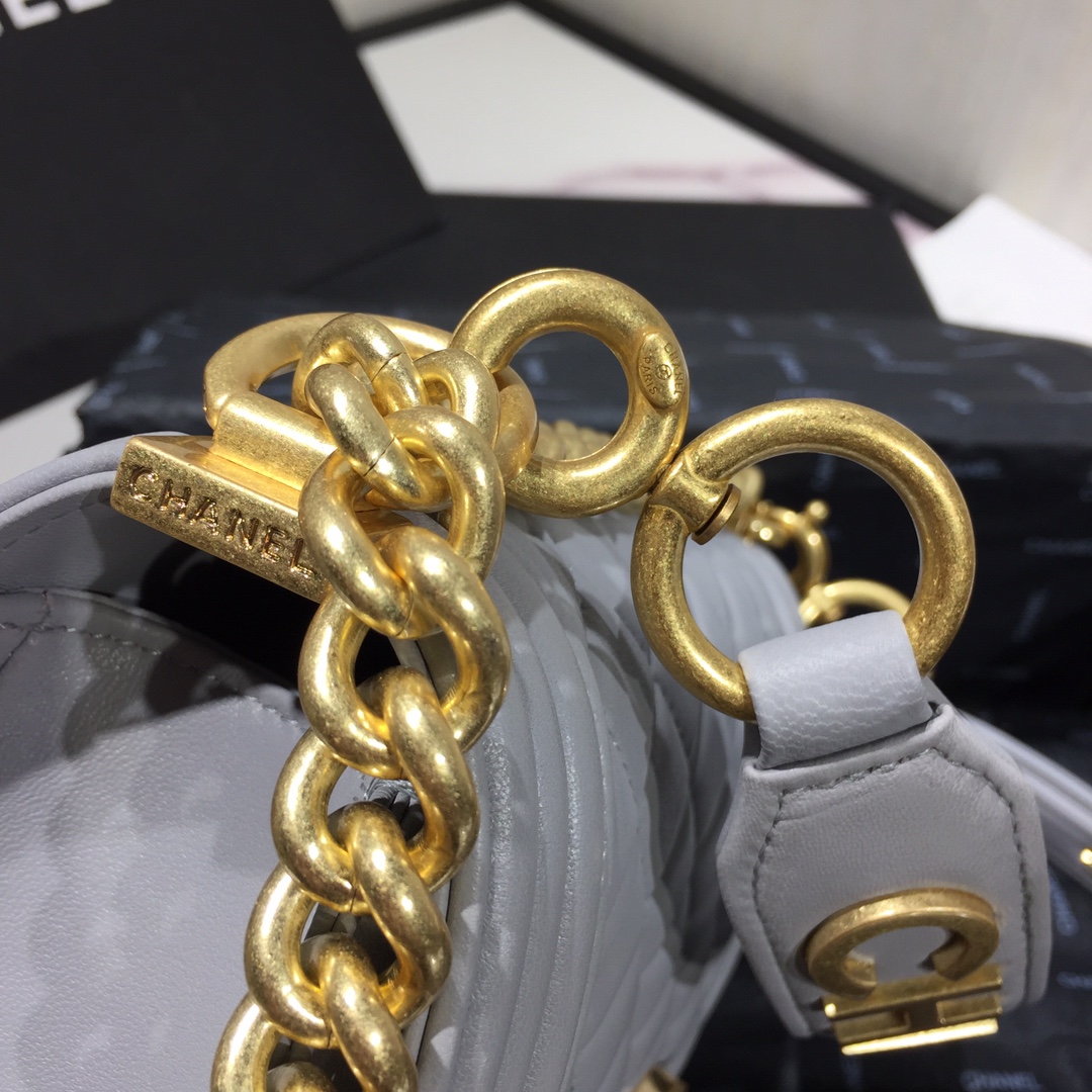 Ch**el small original lambskin leather boy flap bag grey 20cm