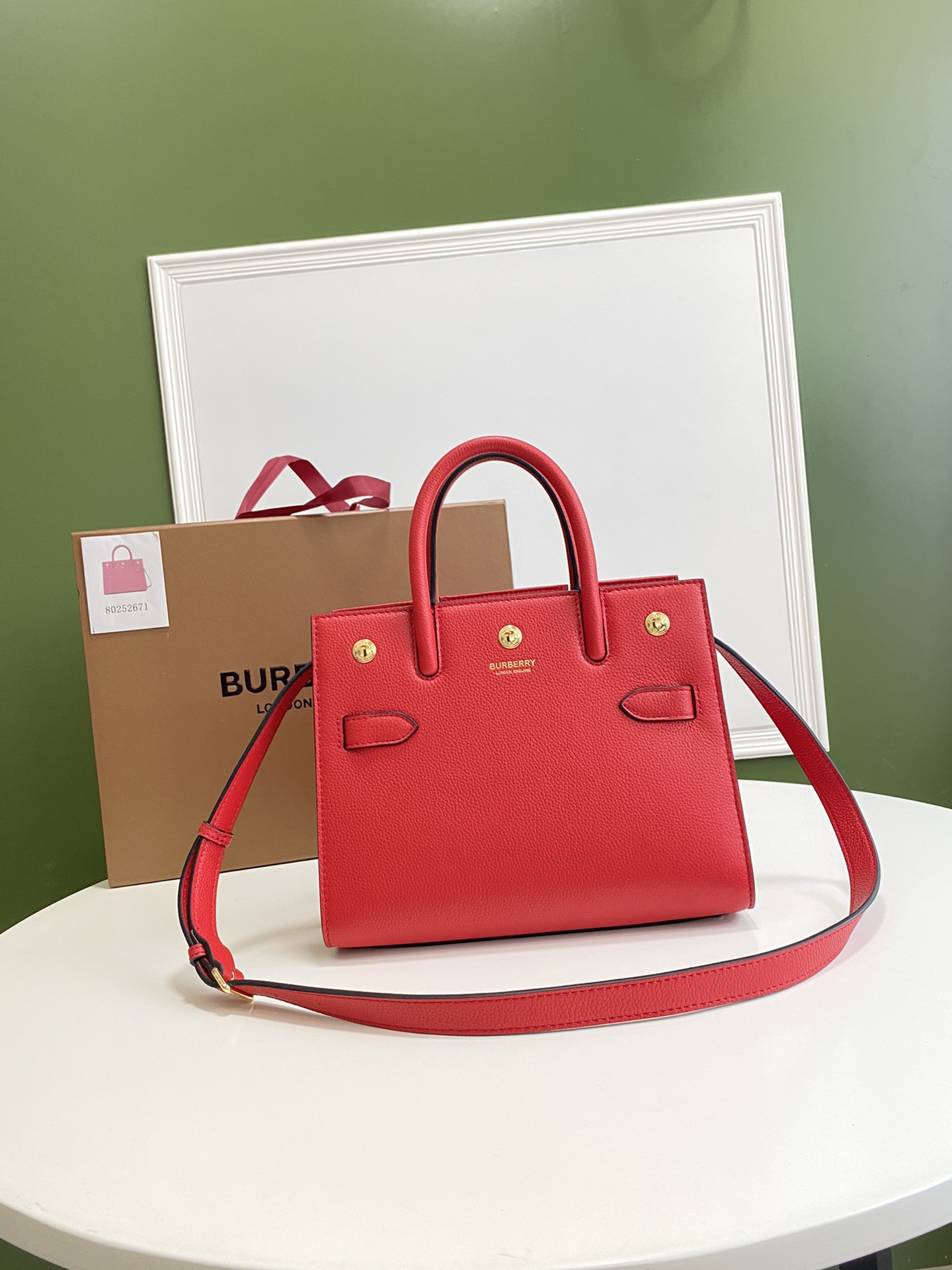 Bv*b*rry mini leather two-handle title bag red 80254721 26 x 13.5 x 20 cm