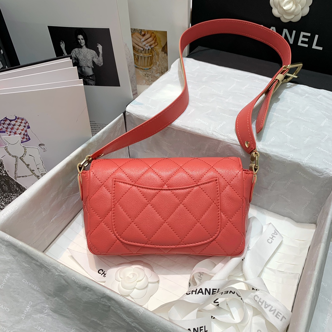 Ch**el calfskin flap bag coral as2273 20cm