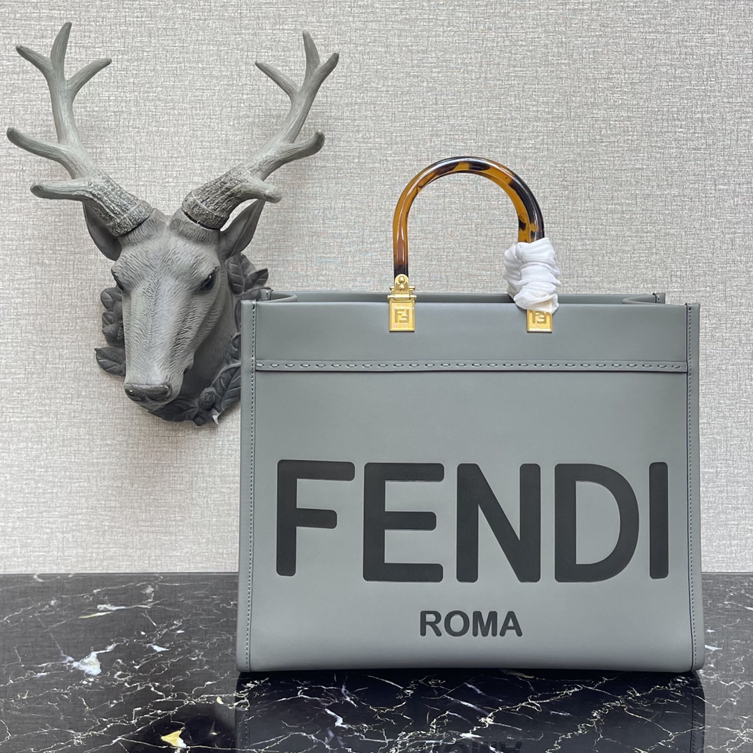 F**di medium sunshine leather shopper grey 8bh386 36 x 17 x 31 cm